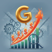 Graphique en hausse avec flammes, dollars et ballon lettre G.