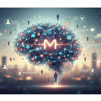 Cerveau numérique connecté avec la lettre M au centre.