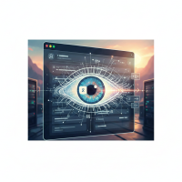Interface numérique affichant un œil technologique surveillant des données informatiques.