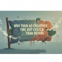 Une bannière illustrée traitant de l'usure rapide des créations publicitaires.