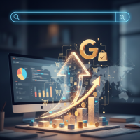 graphique de croissance dorée s'élevant d'un bureau numérique.