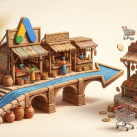 illustration 3d montrant google reliant des boutiques au commerce en ligne.