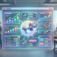 interface publicitaire futuriste avec analyses de données.