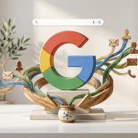 logo google 3d connectant divers canaux de communication digitale.