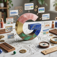 logo google 3d entouré d'outils d'analyse et de mesure.