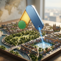 logo google ads ciblant précisément une ville en miniature.