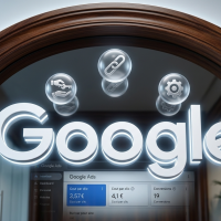 logo google lumineux survolant une interface google ads.