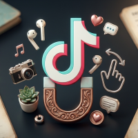 logo tiktok aimanté attirant des éléments de création de contenu.