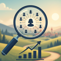 loupe analysant une audience cible devant un paysage rural.