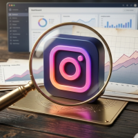 loupe examinant un logo instagram entouré de graphiques financiers.