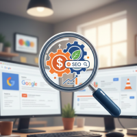 loupe sur des engrenages liant budget et stratégie seo.