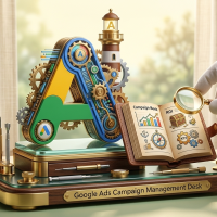 maquette vintage complexe d'un bureau de gestion google ads.