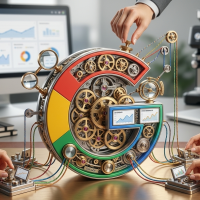 mécanisme google complexe manipulé par plusieurs mains.