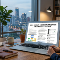 ordinateur affichant un guide pour structurer un compte google ads.