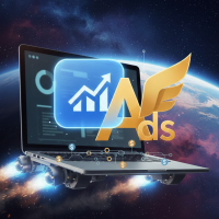 ordinateur portable propulsé dans l'espace avec logo ads ailé.