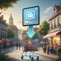 publicité numérique ciblant un panier d'achat en centre ville.