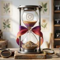 sablier instagram vintage sur bureau de photographe professionnel.