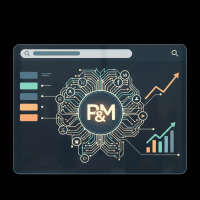 tableau de bord digital affichant le logo p&m et des graphiques.