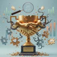 trophée brisé et poignée de main illustrant l'échec des collaborations.