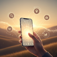 utilisateur mobile accédant à divers services de commerce connecté.