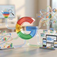 visualisation 3d de l'écosystème publicitaire google ads.